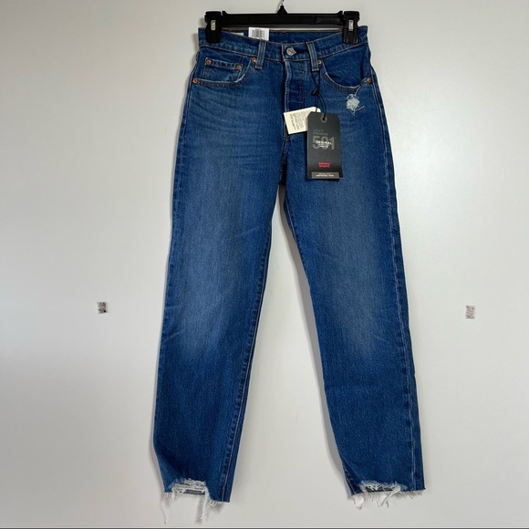 Levi’s 501 high waist crop straight leg Charleston fun distressed hem jeans - Picture 6 of 13